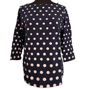 Talbots Tee Knit Polka Dot Top, Blue And White, Large Petite
